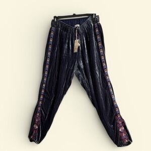 Velvet Pants with Colorful Trim